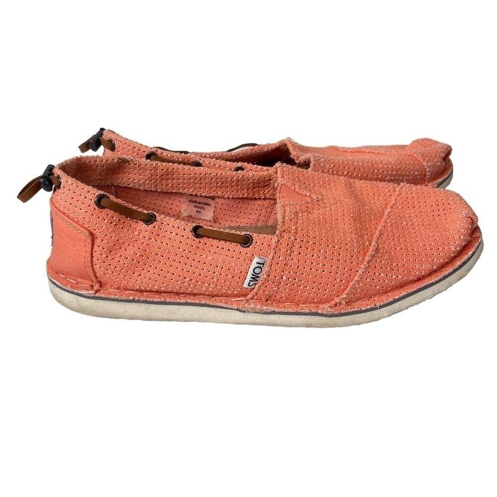 TOMS Orange Burlap Espadrille Flats Womens 8 Slip On Casual Canvas Shoes